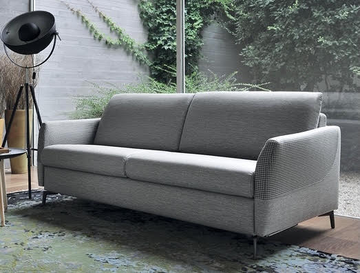 divano letto matrimoniale di design con materasso in fibra di cotone estraibile e tessuto ecologico sfoderabile 