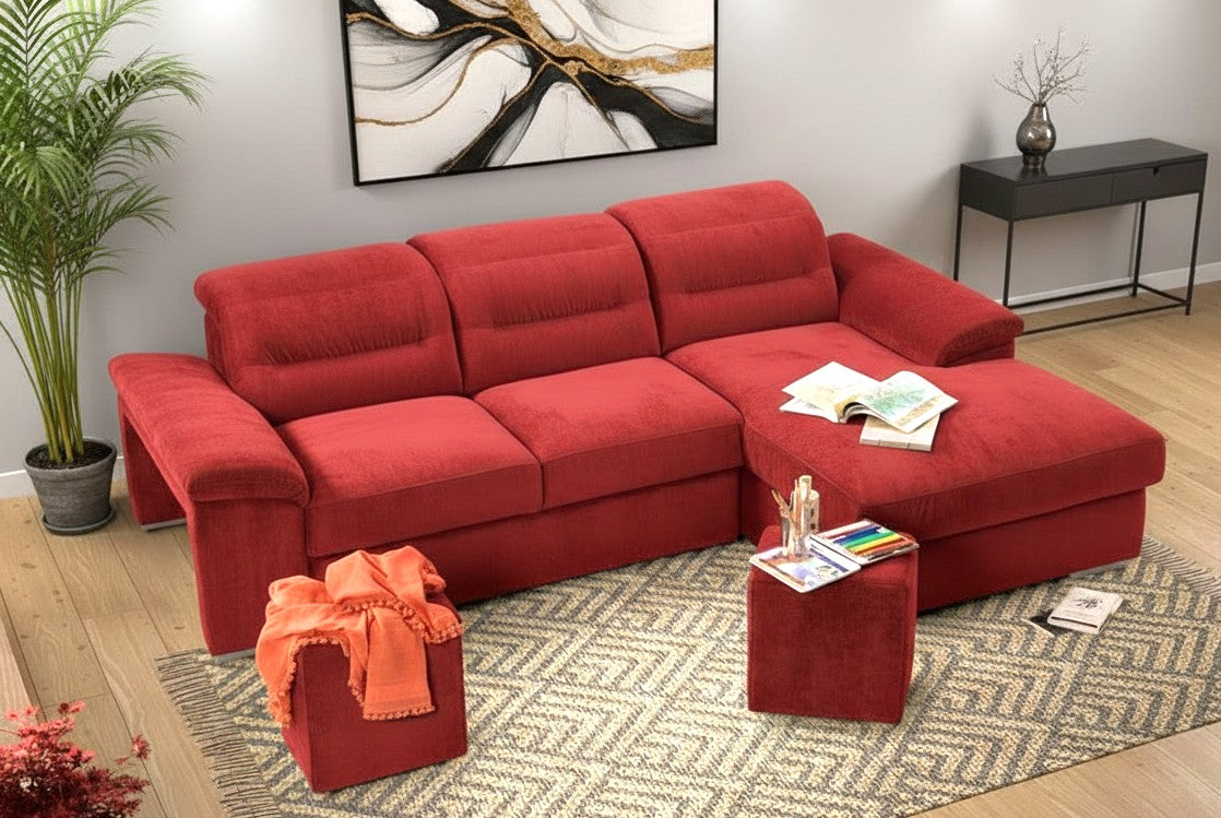 FIDELIO - Divano Letto Angolare con Penisola e 2 Pouf