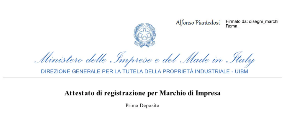 Attestato di registrazione del marchio DIVANOSO
