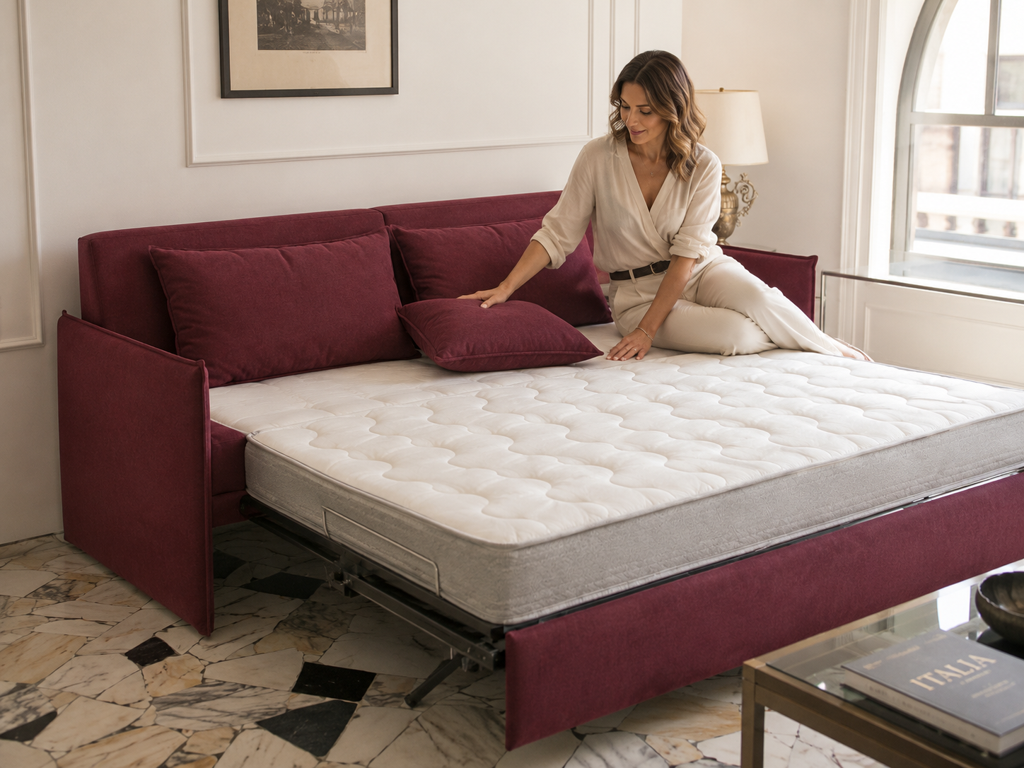 Divano letto Divanoso aperto con materasso alto
